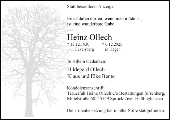 Traueranzeige von Heinz Ollech von Tageszeitung