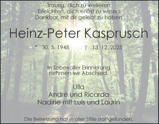 Traueranzeige von Heinz-Peter Kasprusch von Tageszeitung
