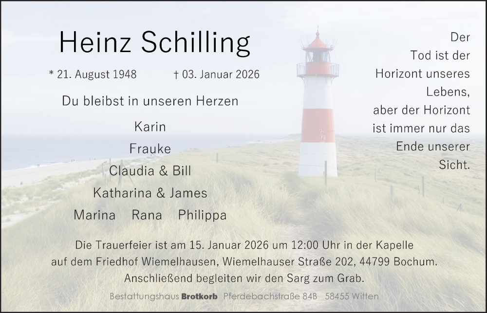  Traueranzeige für Heinz Schilling vom 10.01.2026 aus Tageszeitung