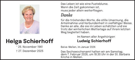 Traueranzeige von Helga Schierhoff von Tageszeitung