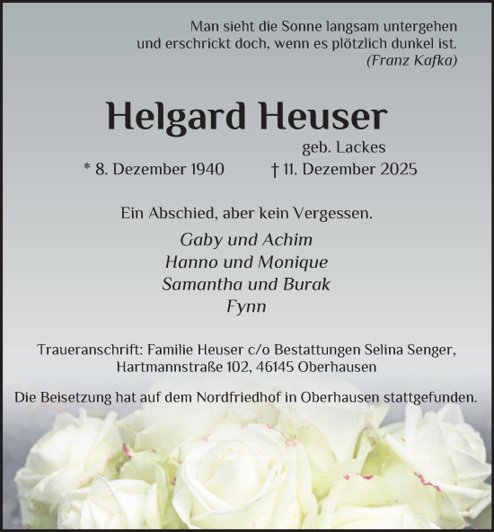 Traueranzeige von Helgard Heuser von Tageszeitung