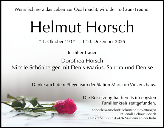 Traueranzeige von Helmut Horsch von Tageszeitung