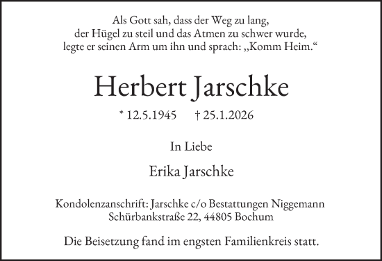 Traueranzeige von Herbert Jarschke von Tageszeitung