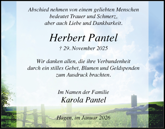 Traueranzeige von Herbert Pantel von Tageszeitung
