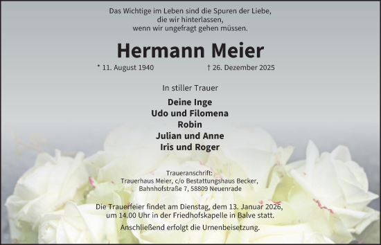 Traueranzeige von Hermann Meier von Tageszeitung