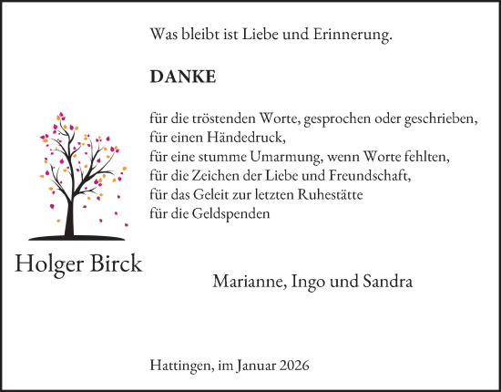 Traueranzeige von Holger Birck von Tageszeitung