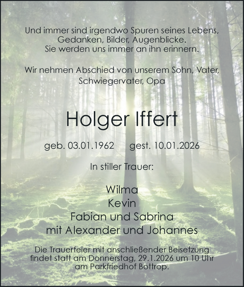  Traueranzeige für Holger Iffert vom 24.01.2026 aus Tageszeitung