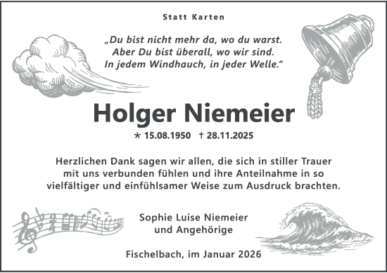 Traueranzeige von Holger Niemeier von Tageszeitung