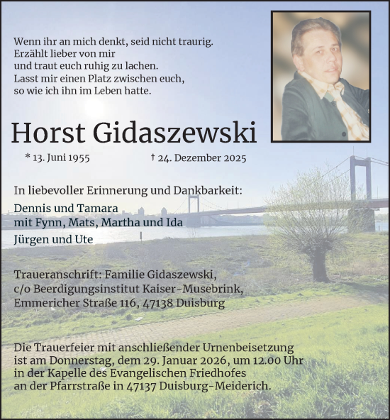 Traueranzeige von Horst Gidaszewski von Tageszeitung