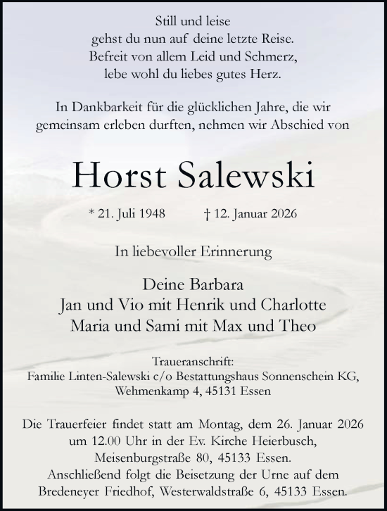 Traueranzeige von Horst Salewski von Tageszeitung