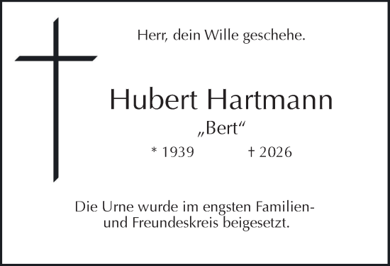 Traueranzeige von Hubert Hartmann von Tageszeitung