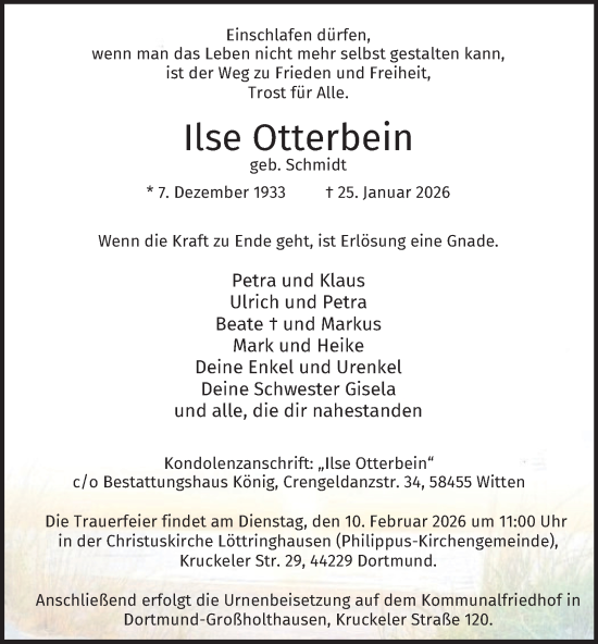 Traueranzeige von Ilse Otterbein von Tageszeitung