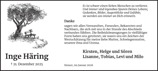 Traueranzeige von Inge Häring von Tageszeitung