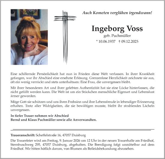 Traueranzeige von Ingeborg Voss von Tageszeitung