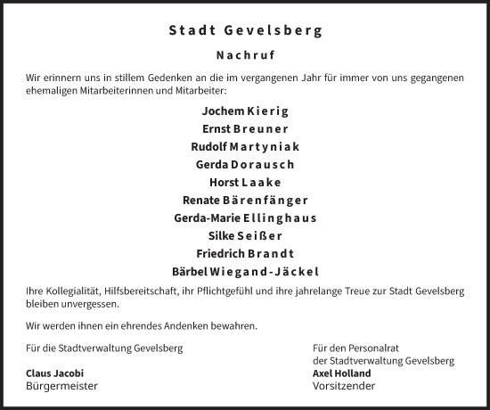 Traueranzeige von In Gedenken  von Tageszeitung