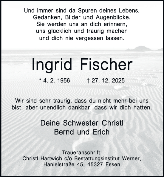 Traueranzeige von Ingrid Fischer von Tageszeitung