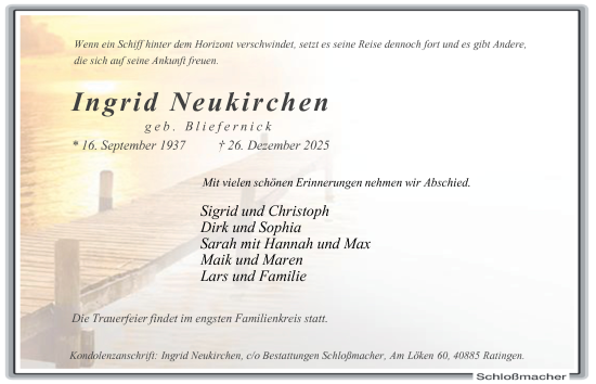 Traueranzeige von Ingrid Neukirchen von Tageszeitung