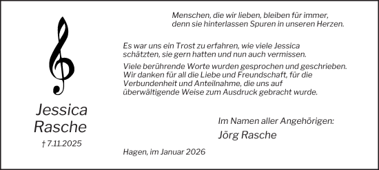 Traueranzeige von Jessica Rasche von Tageszeitung