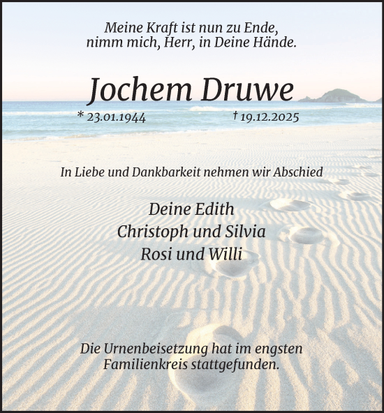 Traueranzeige von Jochem Druwe von Tageszeitung