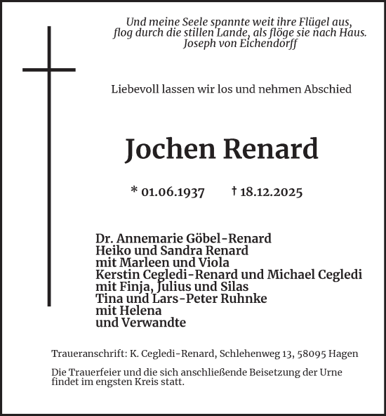 Traueranzeige von Jochen Renard von Tageszeitung
