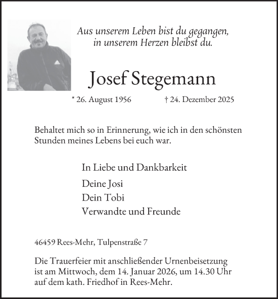 Traueranzeige von Josef Stegemann von Tageszeitung