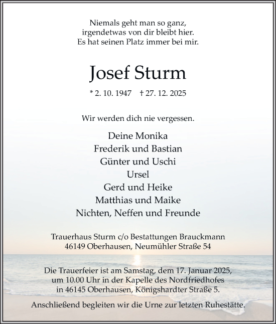 Traueranzeige von Josef Sturm von Tageszeitung
