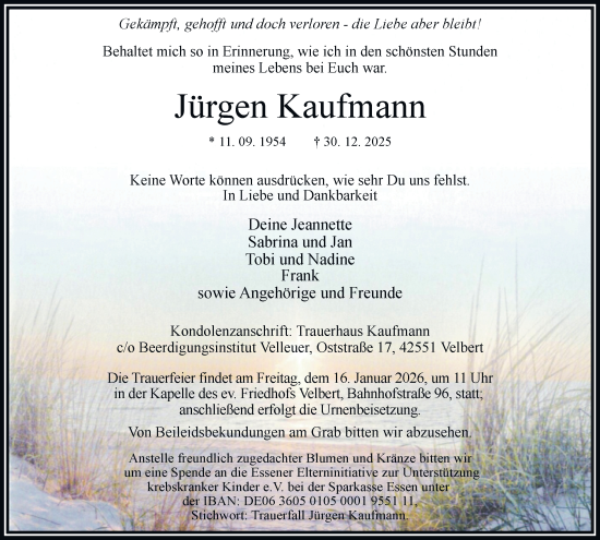 Traueranzeige von Jürgen Kaufmann von Tageszeitung
