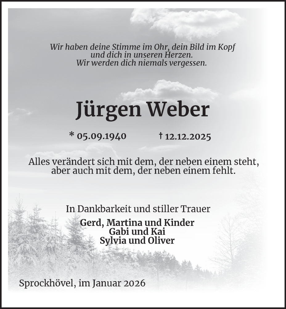  Traueranzeige für Jürgen Weber vom 24.01.2026 aus Tageszeitung