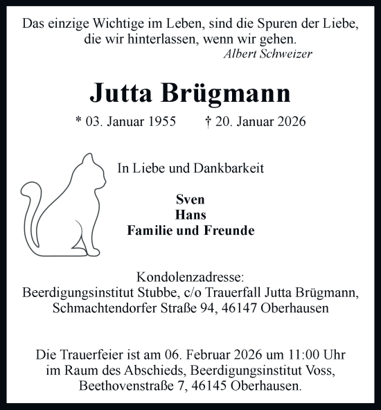 Traueranzeige von Jutta Brügmann von Tageszeitung