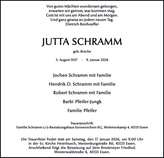 Traueranzeige von Jutta Schramm von Tageszeitung