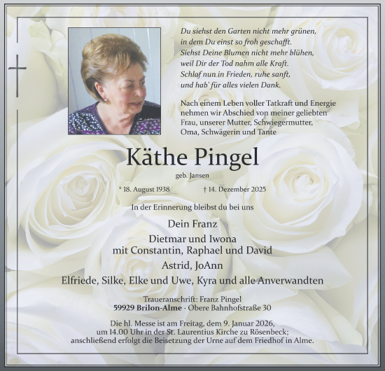 Traueranzeige von Käthe Pingel von Tageszeitung