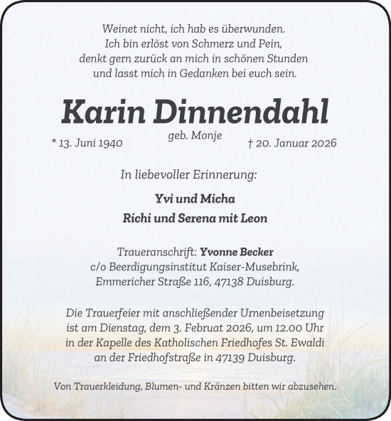 Traueranzeige von Karin Dinnendahl von Tageszeitung