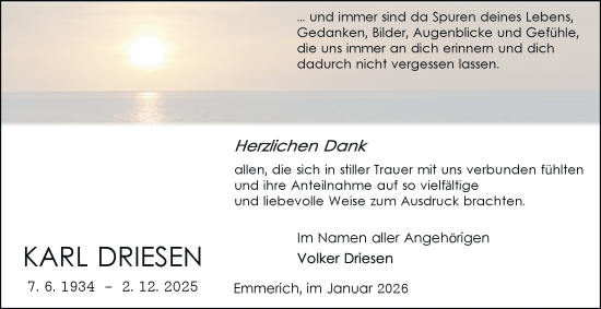 Traueranzeige von Karl Driesen von Tageszeitung