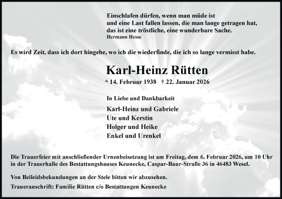 Traueranzeige von Karl-Heinz Rütten von Tageszeitung