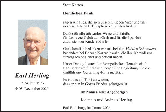 Traueranzeige von Karl Herling von Tageszeitung