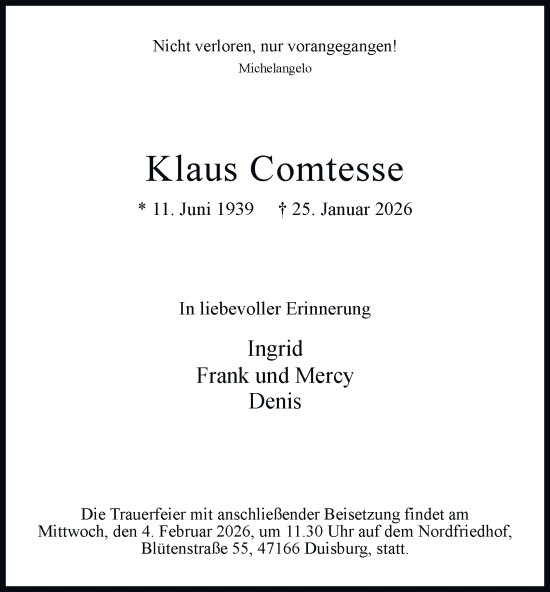Traueranzeige von Klaus Comtesse von Tageszeitung