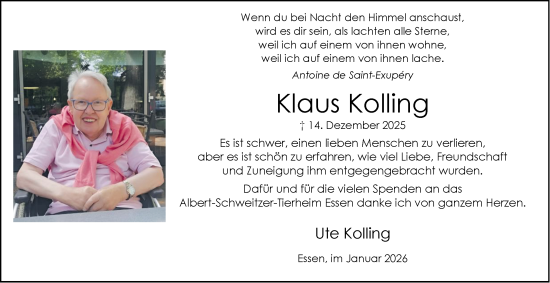 Traueranzeige von Klaus Kolling von Tageszeitung
