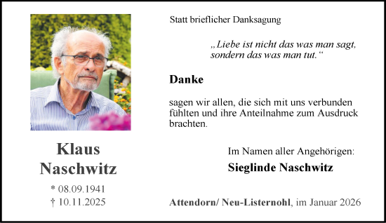 Traueranzeige von Klaus Naschwitz von Tageszeitung