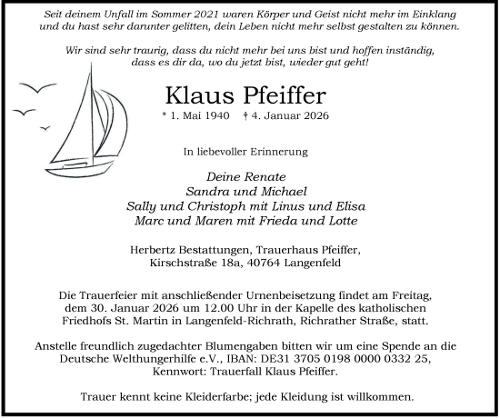 Traueranzeige von Klaus Pfeiffer von Tageszeitung