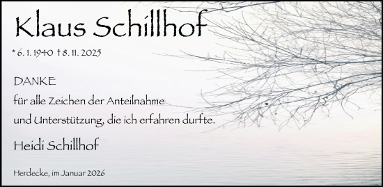 Traueranzeige von Klaus Schillhof von Tageszeitung