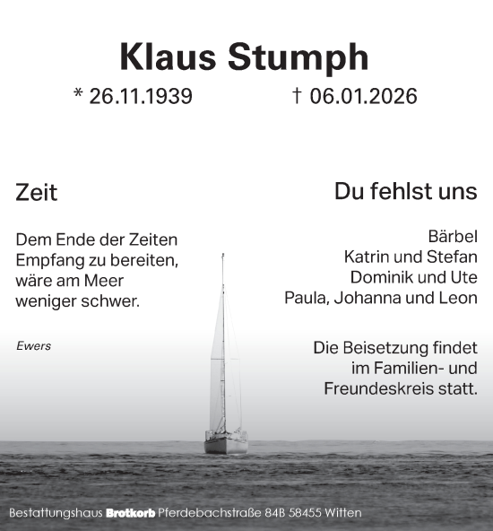Traueranzeige von Klaus Stumph von Tageszeitung
