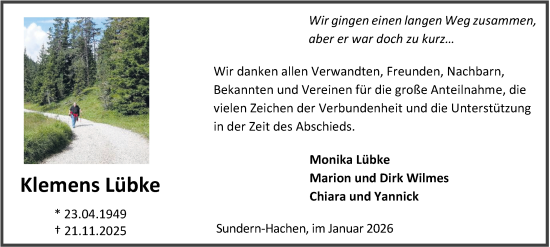 Traueranzeige von Klemens Lübke von Tageszeitung