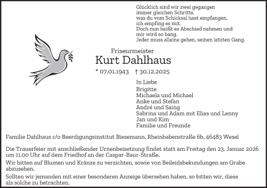 Traueranzeige von Kurt Dahlhaus von Tageszeitung