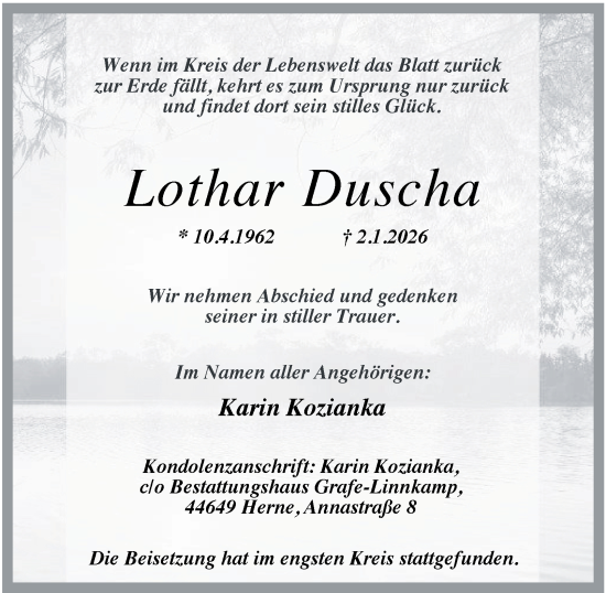 Traueranzeige von Lothar Duscha von Tageszeitung
