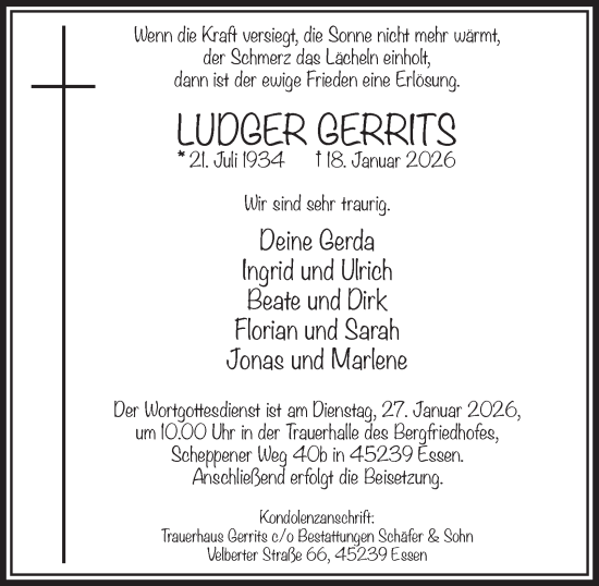 Traueranzeige von Ludger Gerrits von Tageszeitung