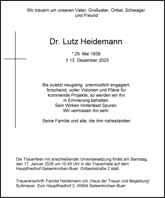 Traueranzeige von Lutz Heidemann von Tageszeitung