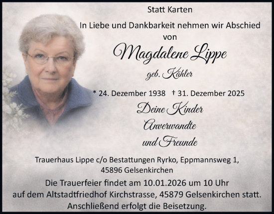 Traueranzeige von Magdalene Lippe von Tageszeitung