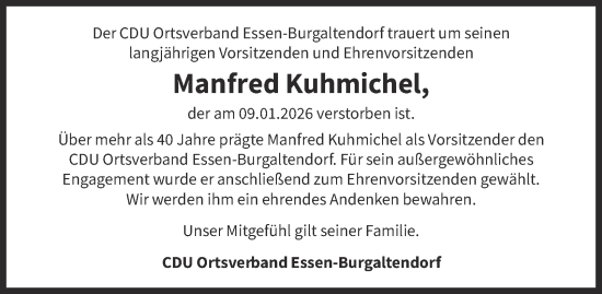 Traueranzeige von Manfred Kuhmichel von Tageszeitung