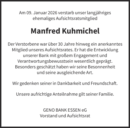 Traueranzeige von Manfred Kuhmichel von Tageszeitung