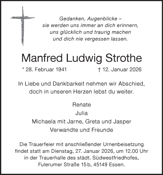 Traueranzeige von Manfred Ludwig Strothe von Tageszeitung